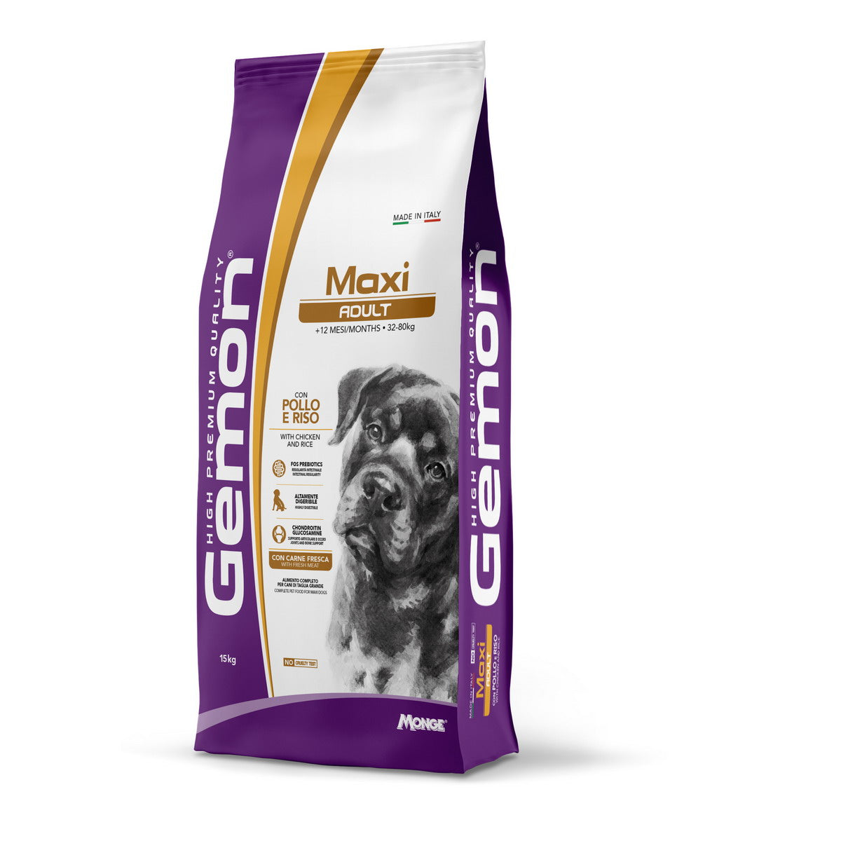 Mangime secco GEMON Maxi Adult per cani taglia grande con pollo e riso, confezione 15 kg