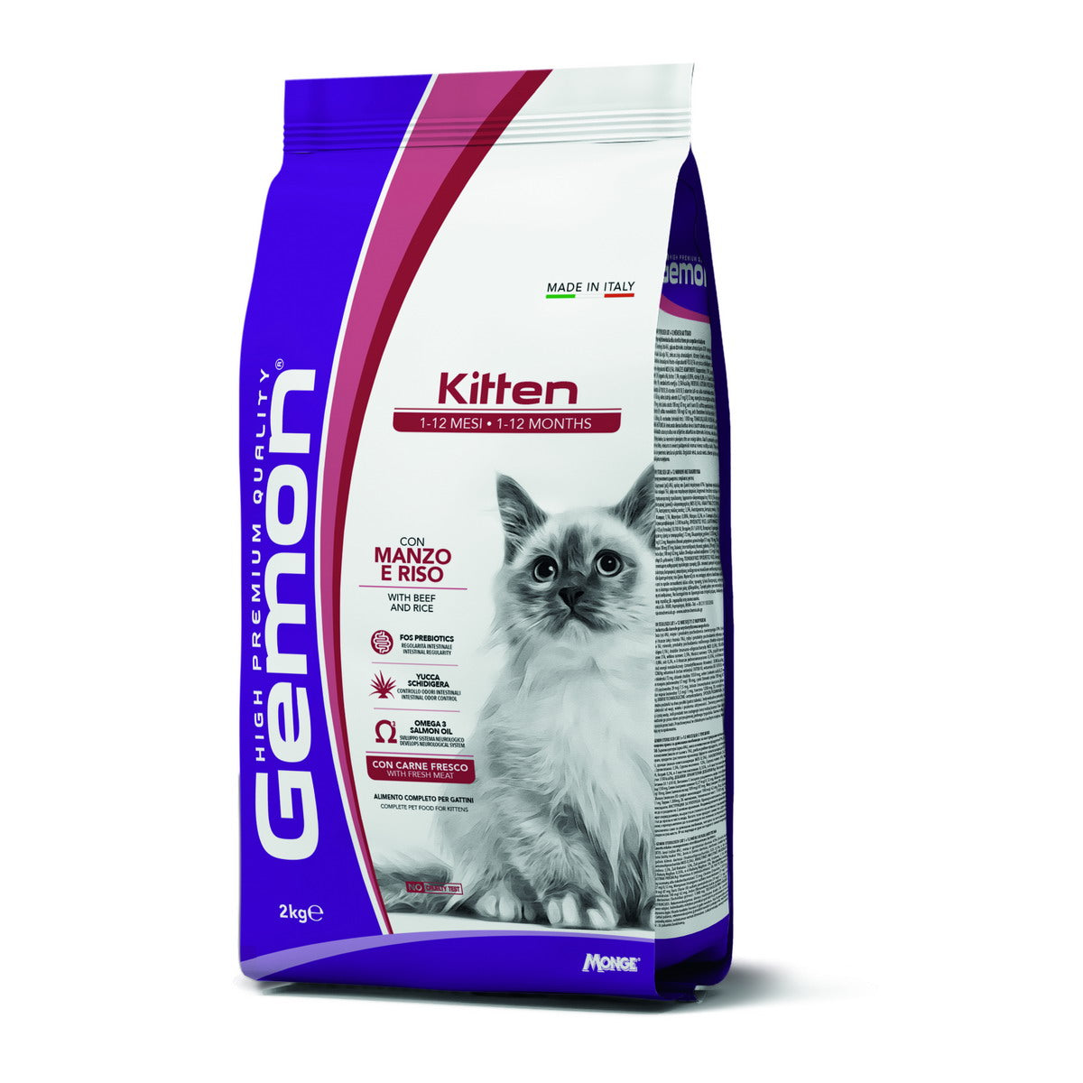 Mangime secco GEMON Kitten con manzo e riso per gattini, confezione 2 kg
