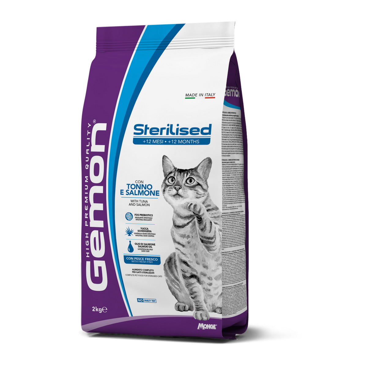 Mangime secco GEMON per gatti sterilizzati con tonno e salmone, crocchette complete
