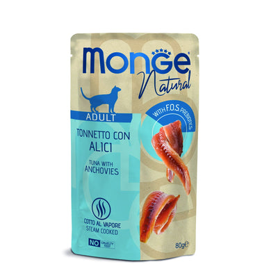 Buste tonnetto con alici jelly Monge Natural per gatti adulti, formato 80 g