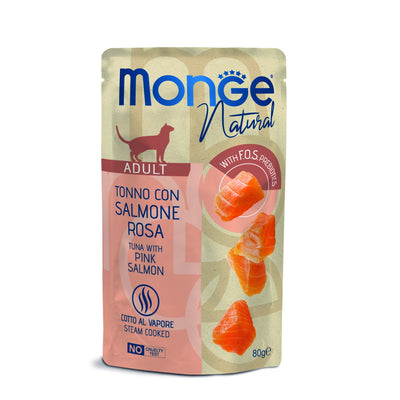 Busta mangime umido Monge Natural per gatti adulti tonno salmone rosa jelly 80g