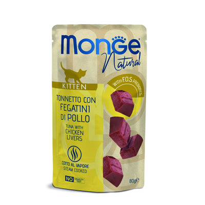 Bocconcini per gattini tonnetto e fegatini di pollo in jelly, busta 80 g
