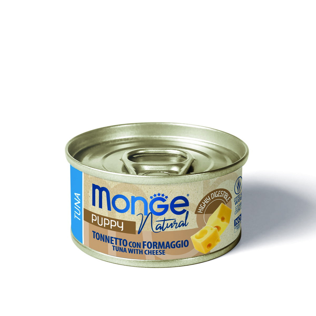 Alimento umido per cani cuccioli Monge Natural tonnetto con formaggio in lattina 95 g