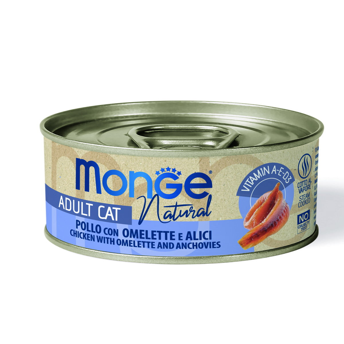 Lattina 80g mangime umido Monge Natural gatto adulto pollo omelette alici