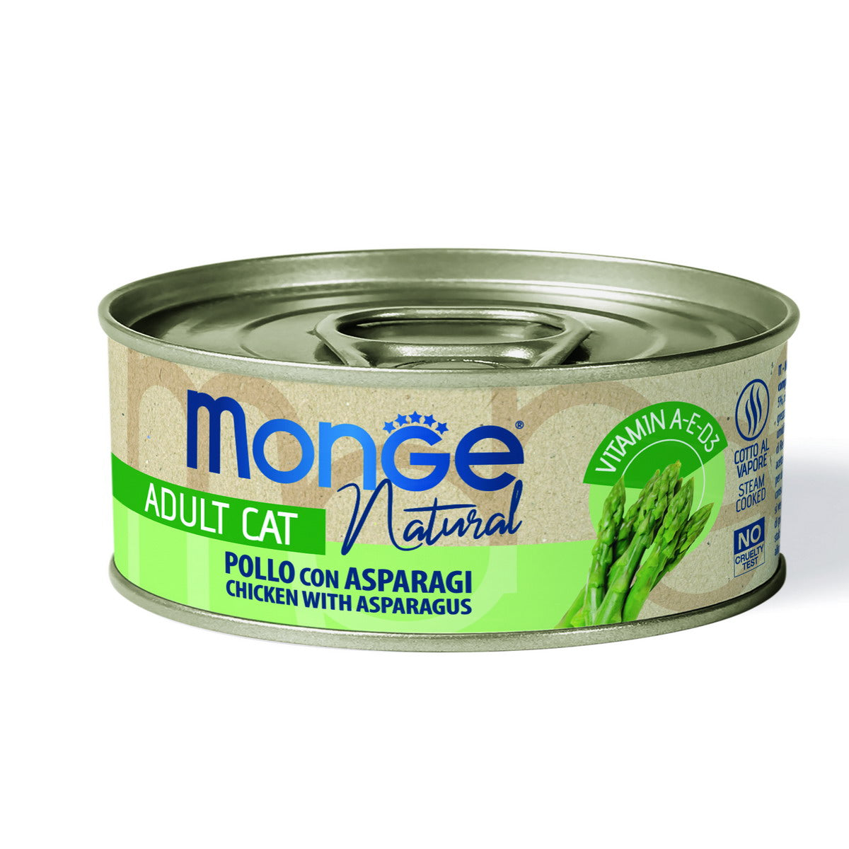 Mangime umido Monge Natural per gatti adulti con pollo e asparagi, lattina 80 g