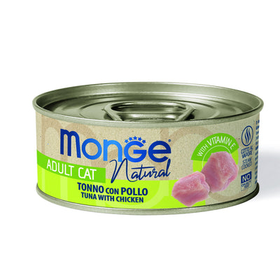 Lattina Monge Natural Tonno Pinne Gialle con Pollo per gatti adulti, 80 g