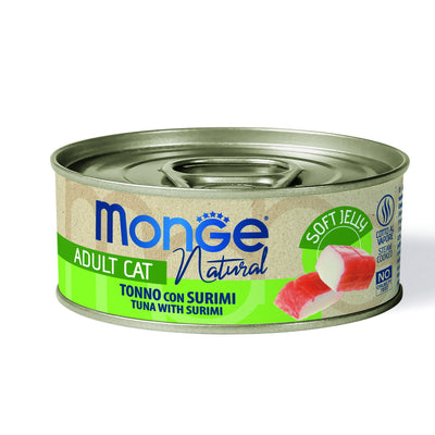 Bocconcini Monge Natural per gatti adulti tonno e surimi in gelatina, lattina 80 g