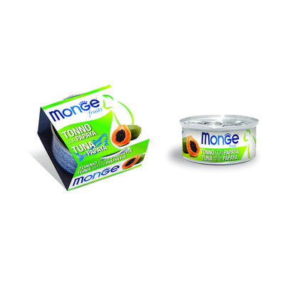 Snack gatto Monge Fruits tonno e papaya in pezzetti, lattina 80 g