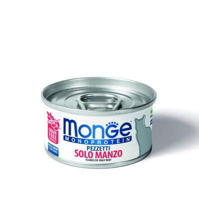 Mangime monoprotein per gatti Monge pezzetti solo manzo lattina 80 g