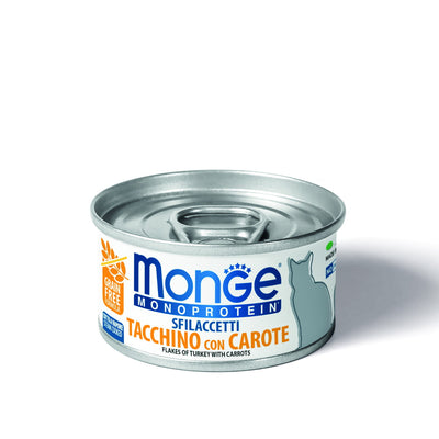 Sfilaccetti per gatti Monge Monoprotein tacchino e carote, lattina 80 g
