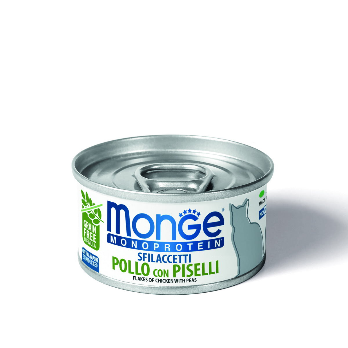 Sfilaccetti Monge Monoprotein Cat pollo con piselli, lattina 80 g per gatti adulti