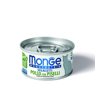 Sfilaccetti Monge Monoprotein Cat pollo con piselli, lattina 80 g per gatti adulti