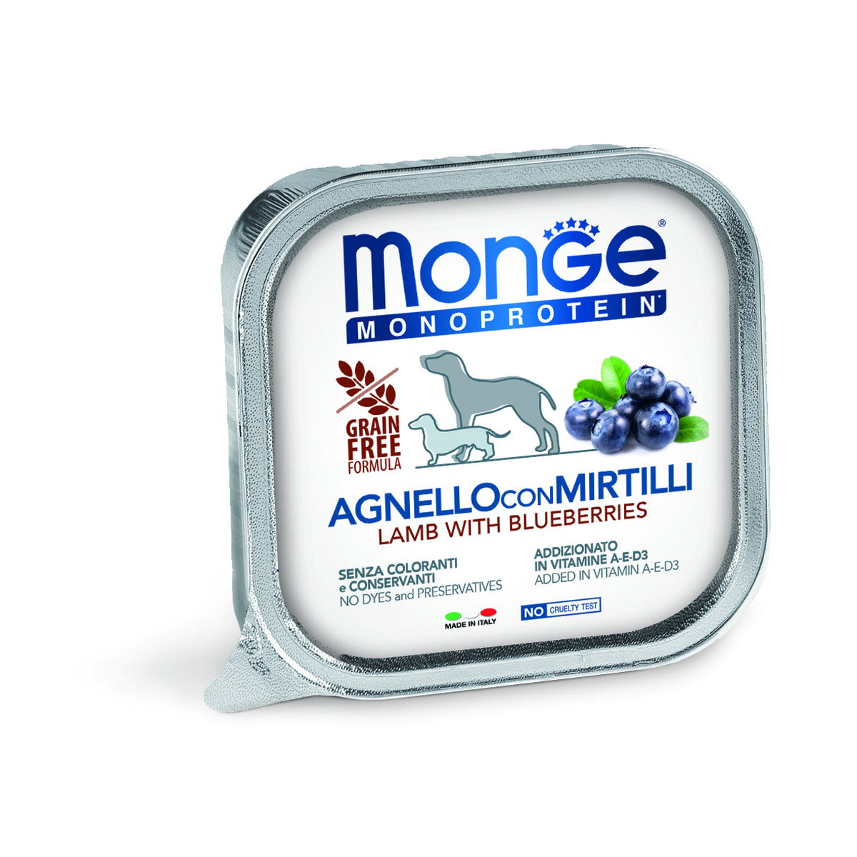 Paté Monge Monoprotein agnello e mirtilli per cani in vaschetta da 150 g