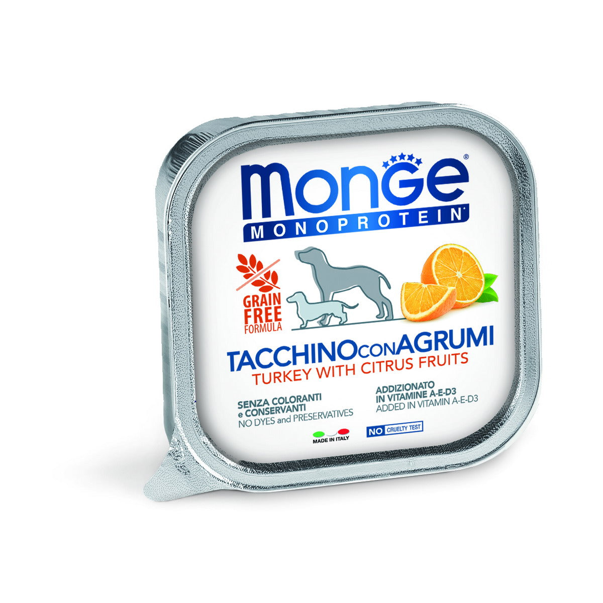 Pâté Monge Monoprotein per cani con tacchino e agrumi, vaschetta 150 g