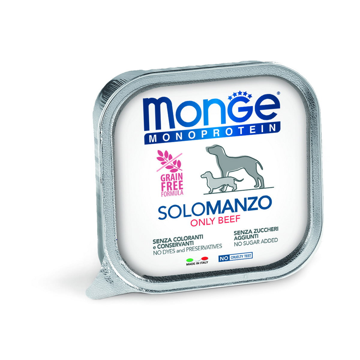 Paté monoprotein Monge per cane con manzo in vaschetta da 150 g