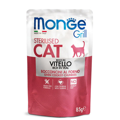 Bocconcini in gelatina Monge Grill Cat Sterilised vitello 85 g per gatti sterilizzati