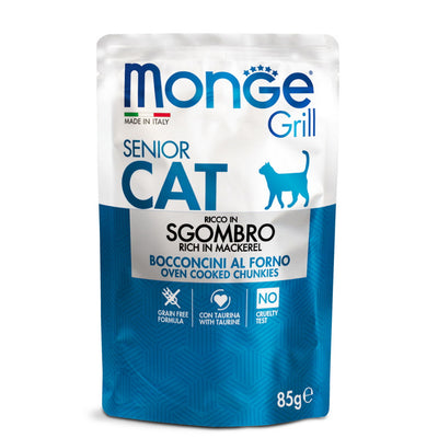 Mangime umido Monge Grill per gatti senior al sgombro, bocconcini in jelly 85 g