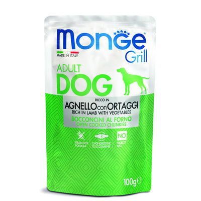 Monge Grill Dog Agnello con Ortaggi, bocconcini umidi cotti al forno per cani adulti, 100 g