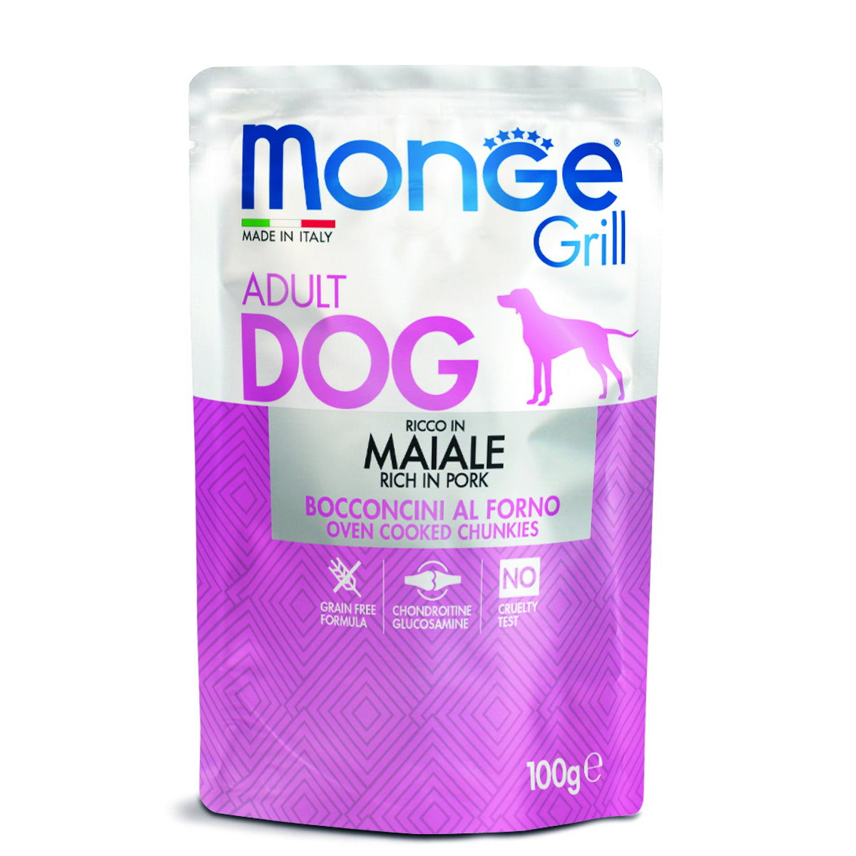 Mangime umido Monge Grill in bocconcini di maiale per cane adulto, 100 g