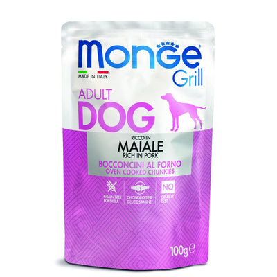 Mangime umido Monge Grill in bocconcini di maiale per cane adulto, 100 g