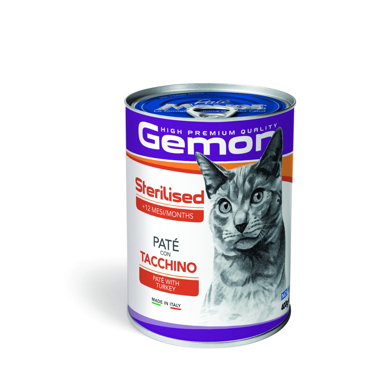 Paté tacchino Gemon per gatti sterilizzati, 400 g, alimento umido completo Made in Italy