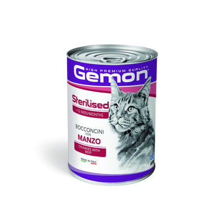 Bocconcini per gatti sterilizzati Gemon con manzo, 415 g