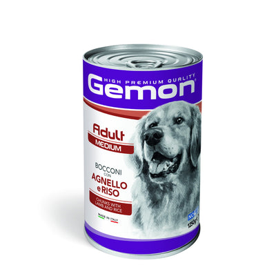 Mangime bocconi per cani adulti medi Gemon con agnello e riso, confezione da 1250 g