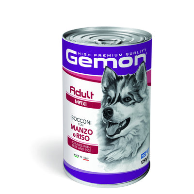 Mangime in bocconi Gemon con manzo e riso per cani adulti taglia maxi, confezione 1250 g
