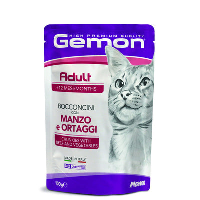 Bocconcini Gemon per gatti adulti con manzo e ortaggi, confezione da 100 g