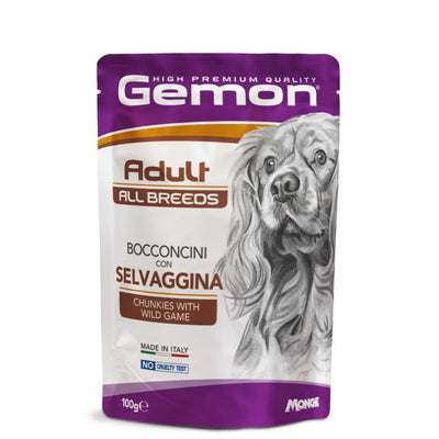 Bocconcini umidi GEMON selvaggina per cani adulti, confezione 100g