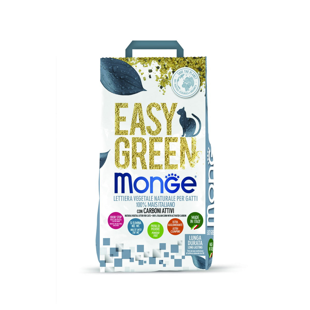 Lettiera vegetale Monge Easy Green mais con carboni attivi per gatti, confezione 3,8 kg