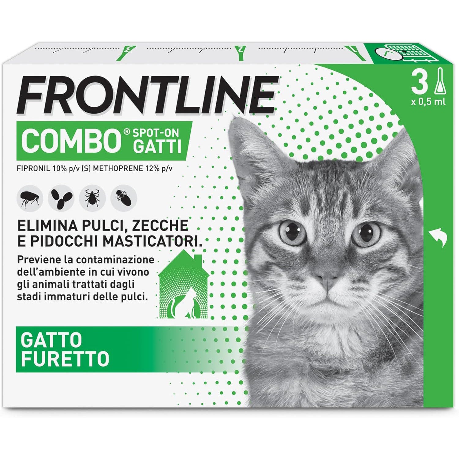 Pipette antiparassitarie Frontline Combo per gatti, confezione da 3 pipette