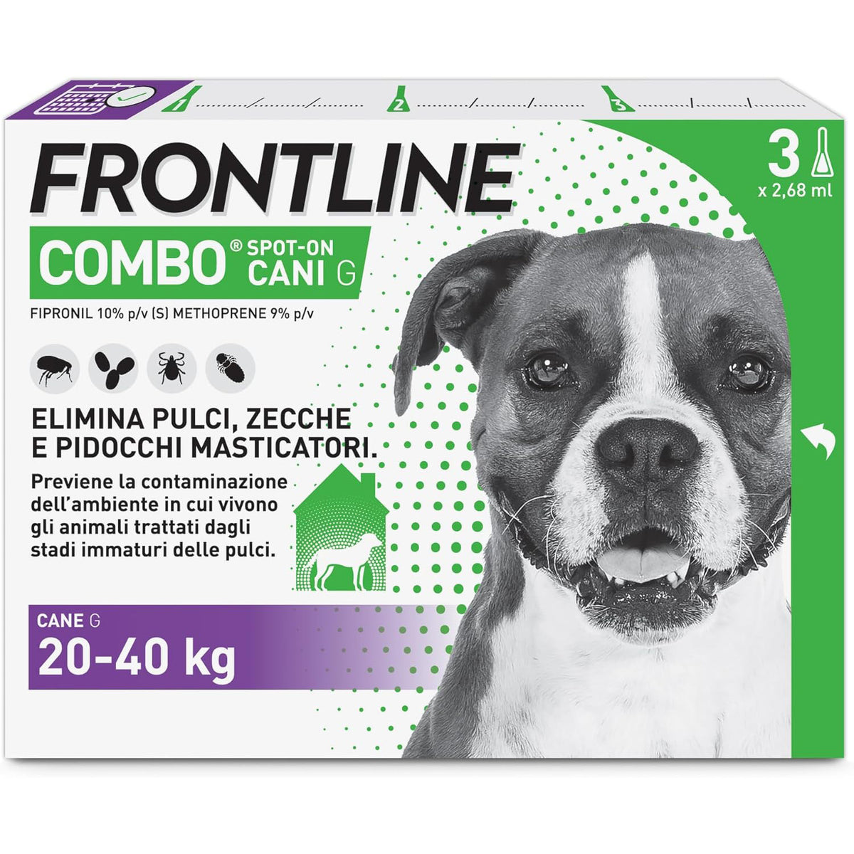 Frontline Combo antiparassitario in pipette per cani 20-40 kg, confezione da 3 pipette