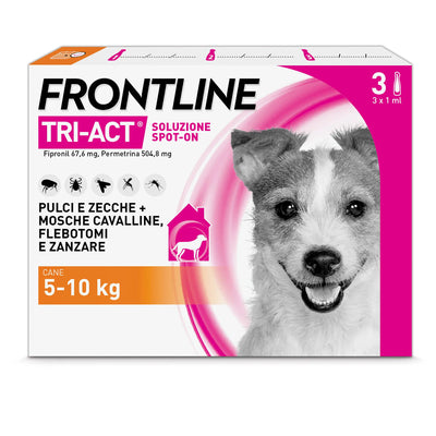 Frontline Tri-Act pipette antiparassitario spot-on per cani 5-10 kg, confezione da 3