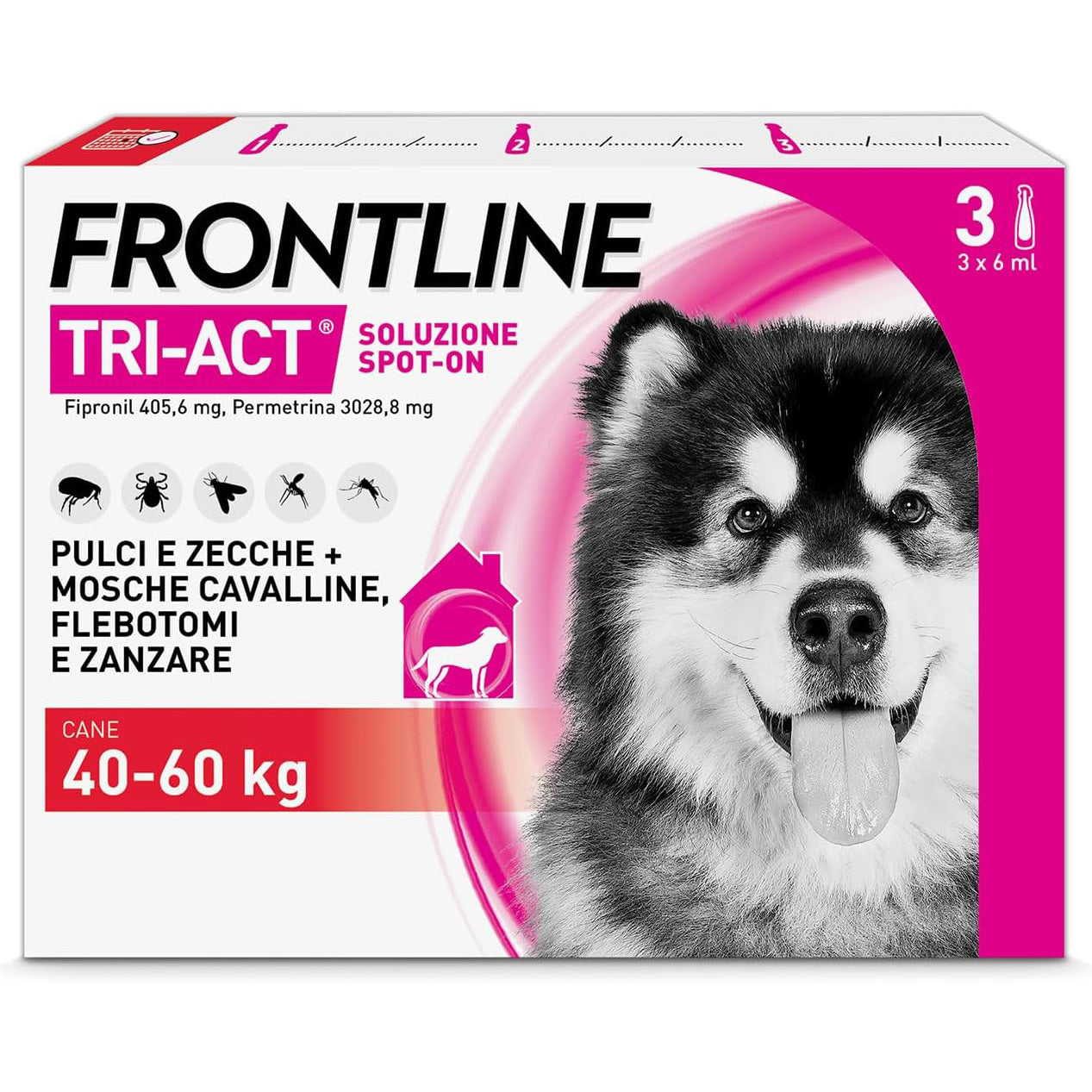 Frontline Tri-Act antiparassitario spot-on per cani 40-60 kg, confezione da 3 pipette