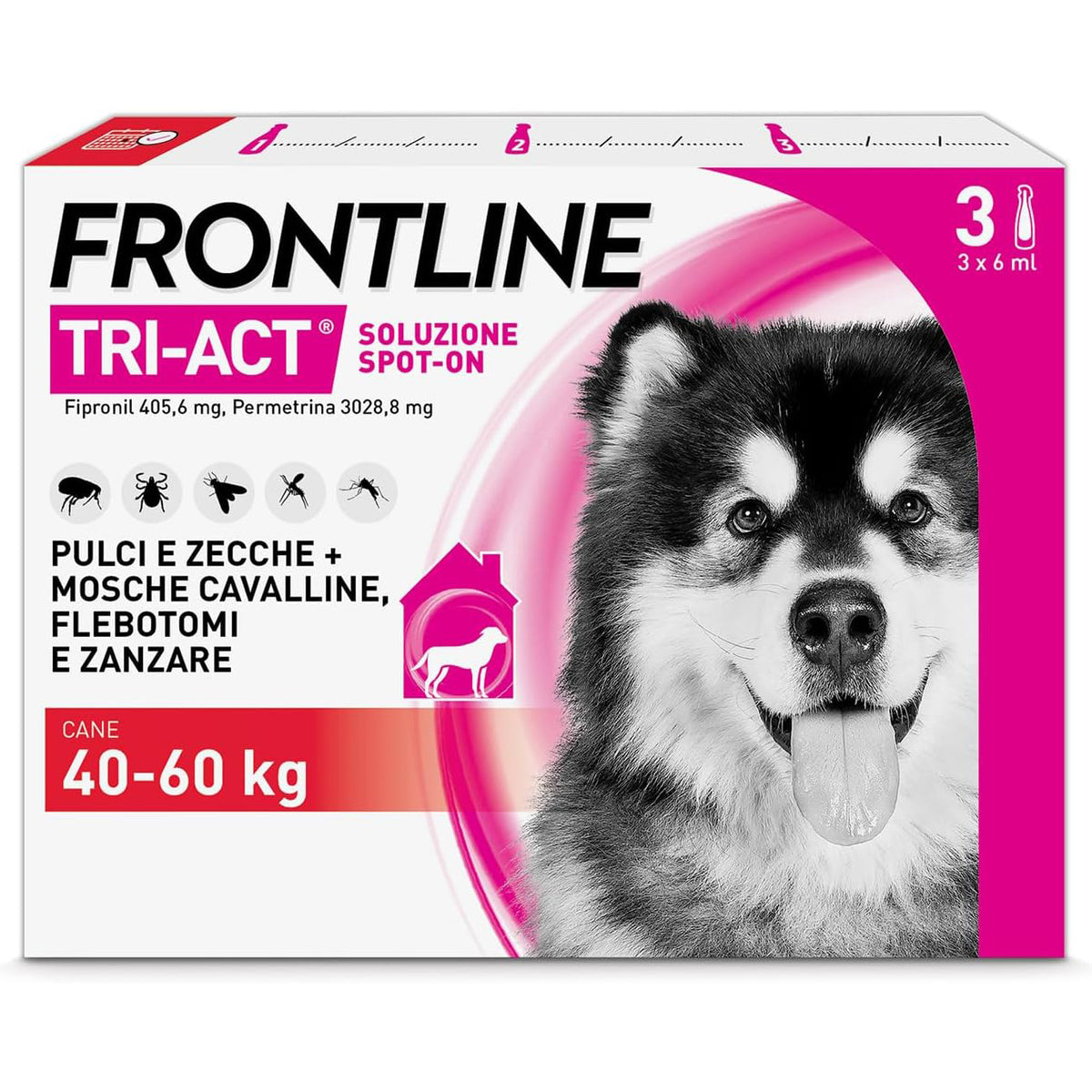 Frontline Tri-Act antiparassitario spot-on per cani 40-60 kg, confezione da 3 pipette