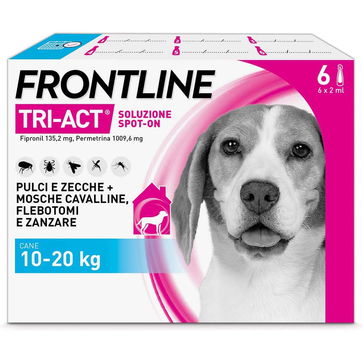 FRONTLINE Tri-Act antiparassitario spot-on 6 pipette per cani 10-20 kg contro pulci, zecche e flebotomi