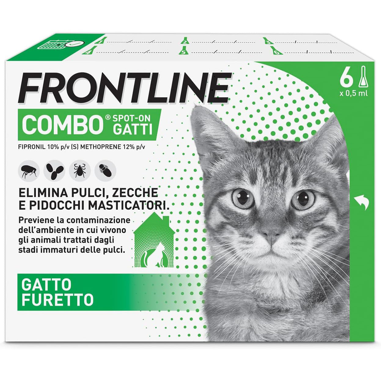 Pipette antiparassitarie Frontline Combo per gatto, confezione da 6 pipette spot-on