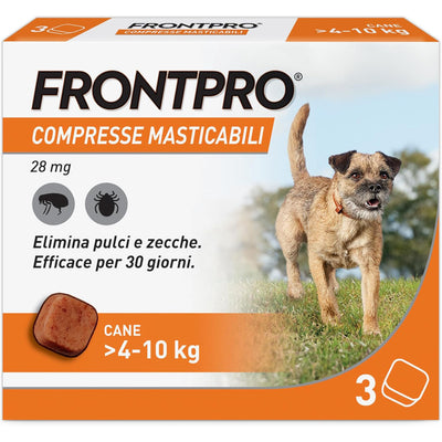 Compresse masticabili Frontpro antiparassitarie per cani 4-10 kg, 28,3 mg, confezione da 3