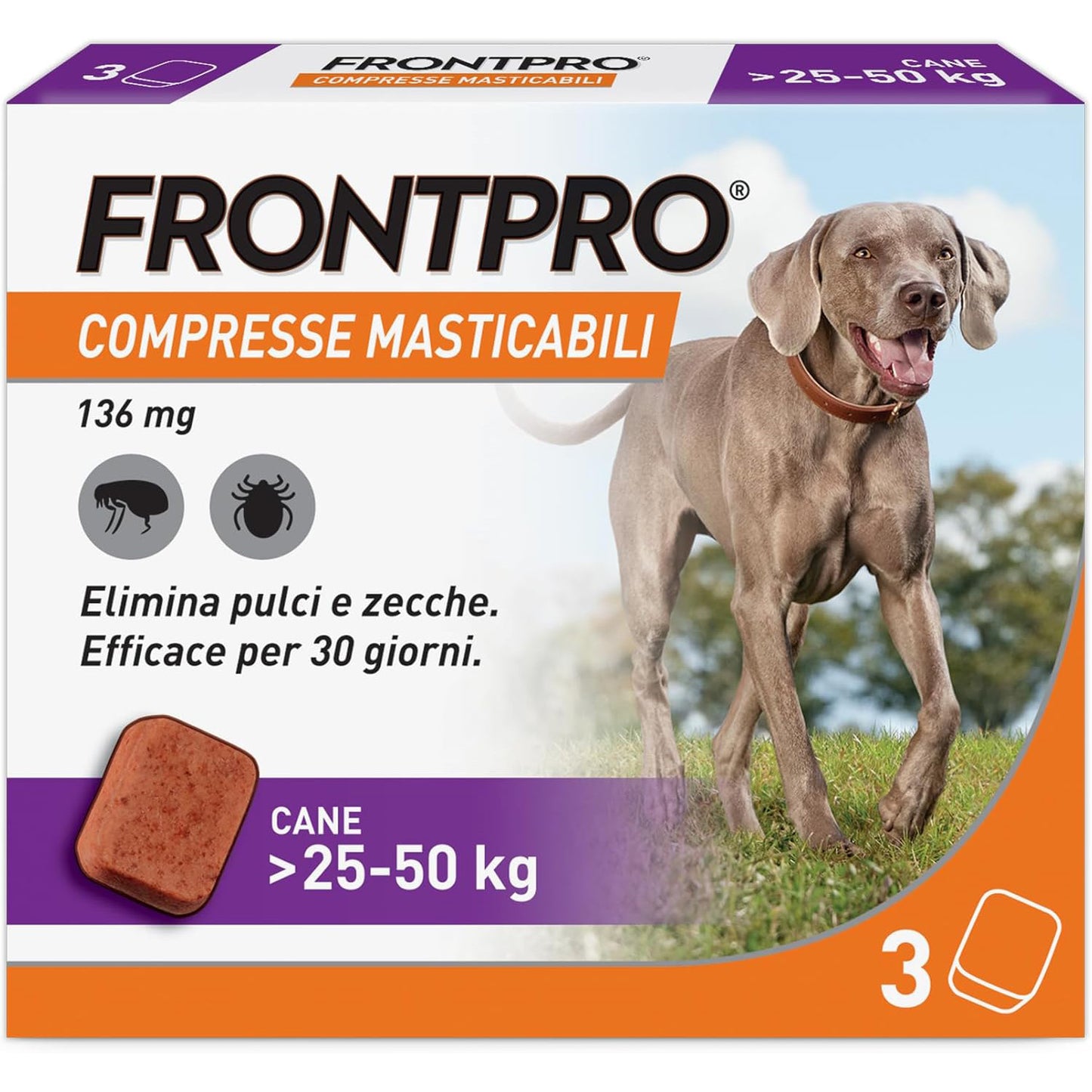Frontpro compresse antiparassitarie per cani 25-50 kg, 3 compresse da 136 mg