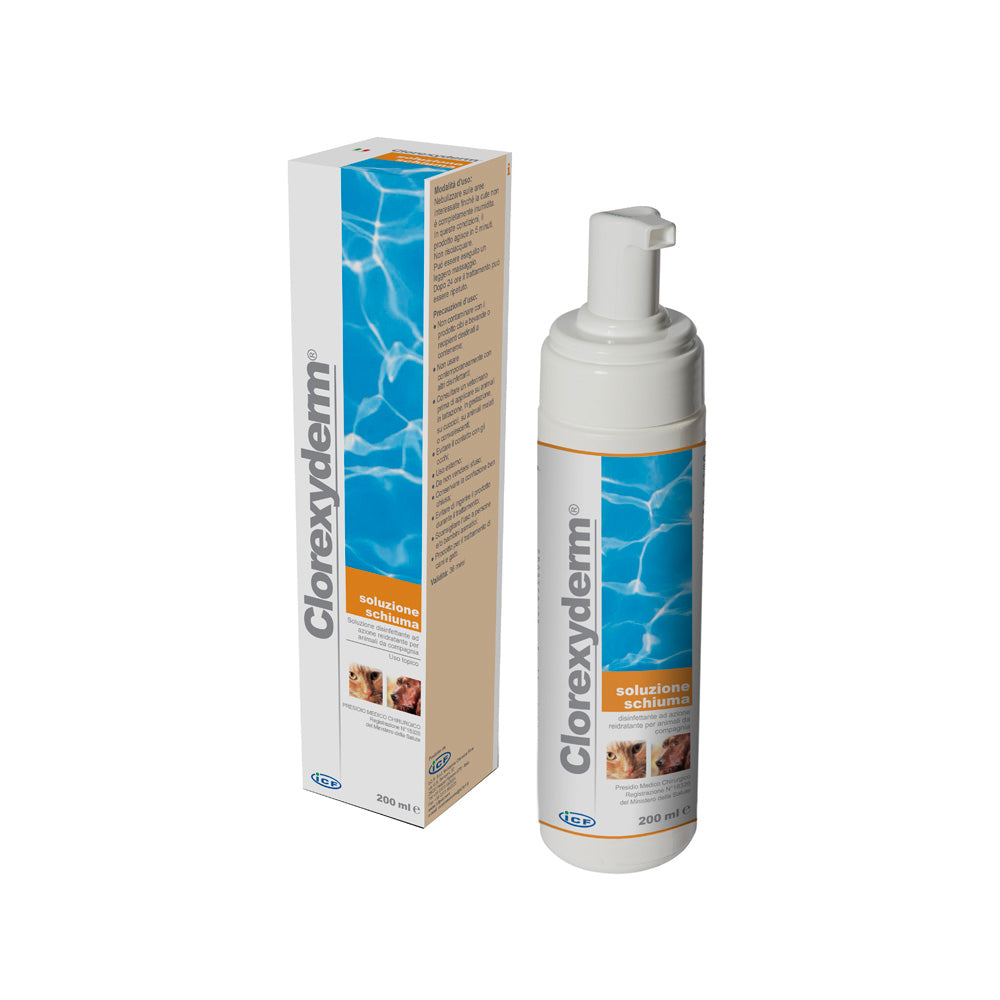 Flacone spray Clorexyderm Soluzione Schiuma 200 ml per cani e gatti, detergente senza risciacquo