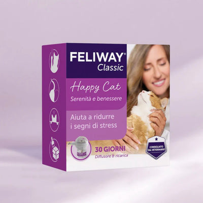 Diffusore Feliway Classic con ricarica 48 ml per gatti, dispositivo anti-stress con feromoni sintetici