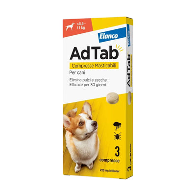 Compresse antiparassitarie AdTab arancioni per cane 225 mg, confezione da 3