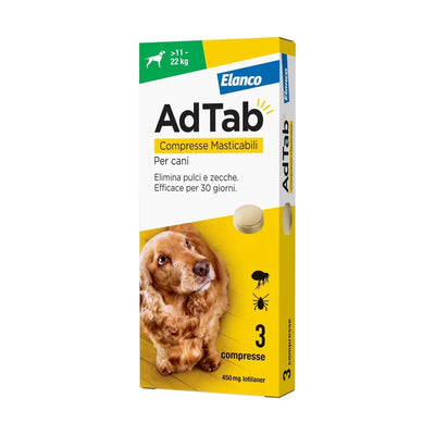 Antiparassitario masticabile AdTab per cane 11-22 kg, 450 mg, 3 compresse verdi