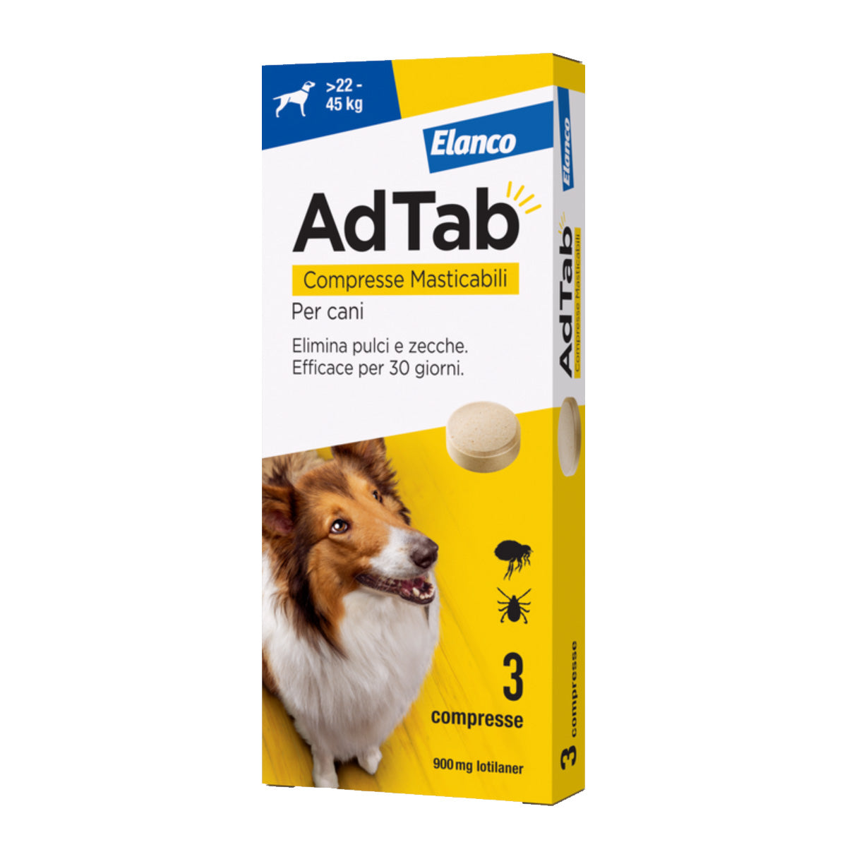 Compresse masticabili blu antiparassitarie per cani 22-45 kg, confezione da 3 compresse