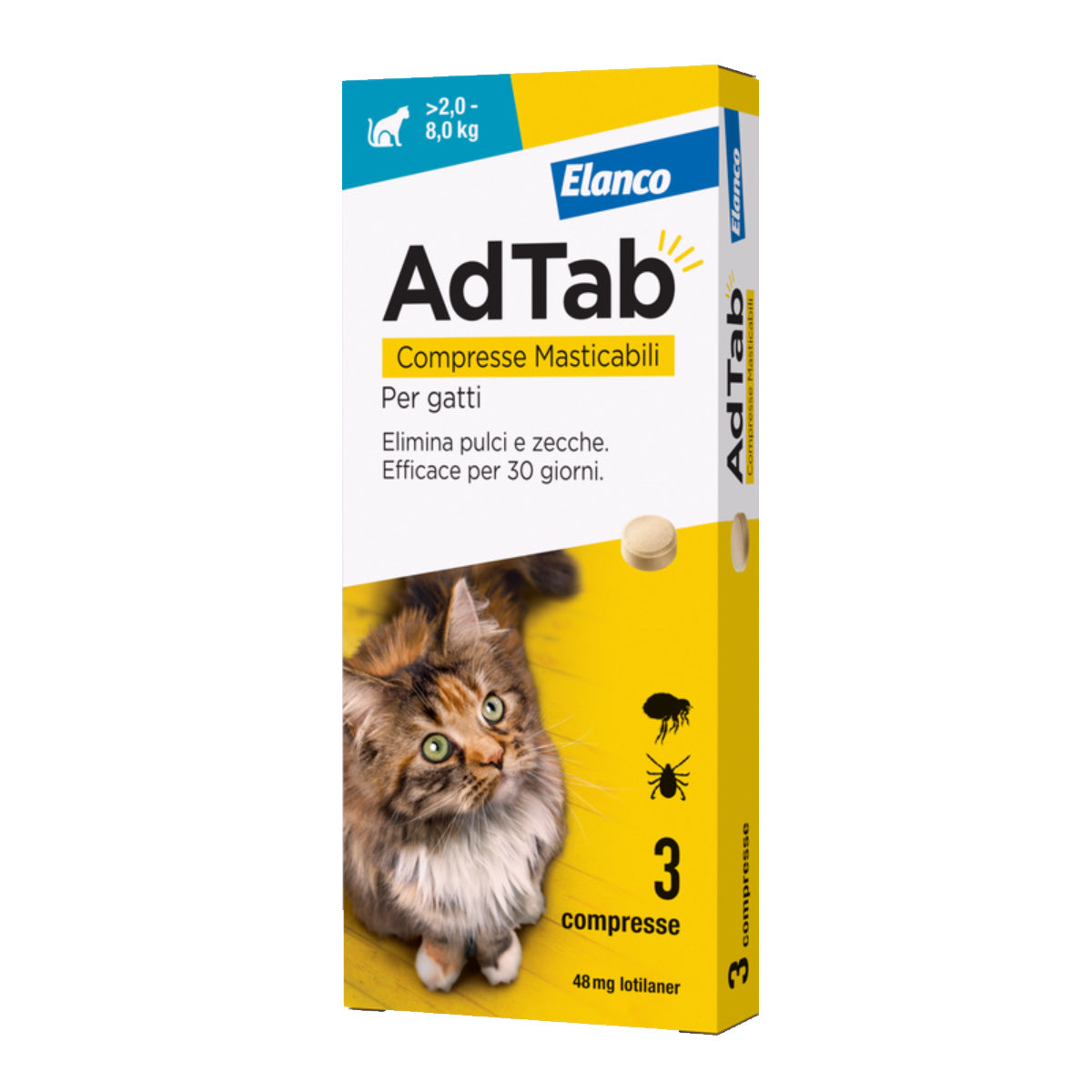 Antiparassitario azzurro compresse per gatto 2-8 kg, confezione da 3 compresse masticabili