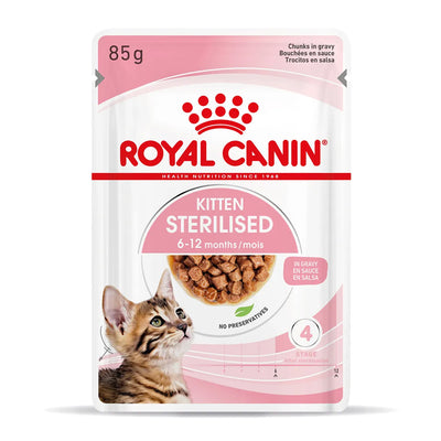 Bustina di mangime umido Royal Canin per gattini sterilizzati, 85 g, con bocconcini in salsa