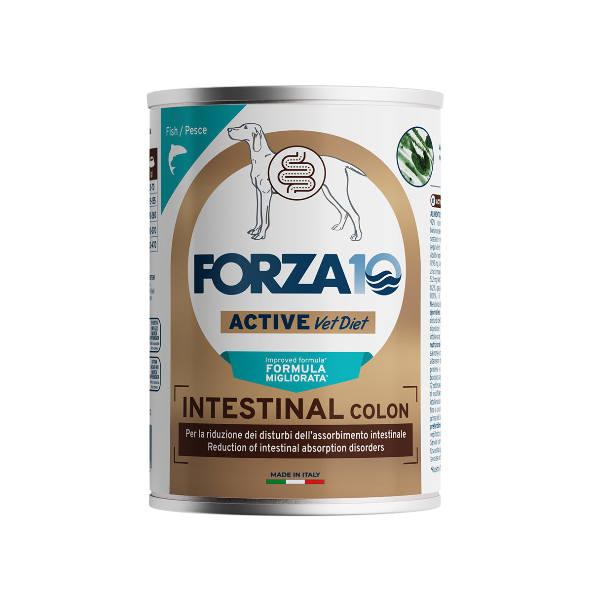 Mangime umido FORZA10 Active Intestinal Colon per cani in lattina da 390 g con pesce