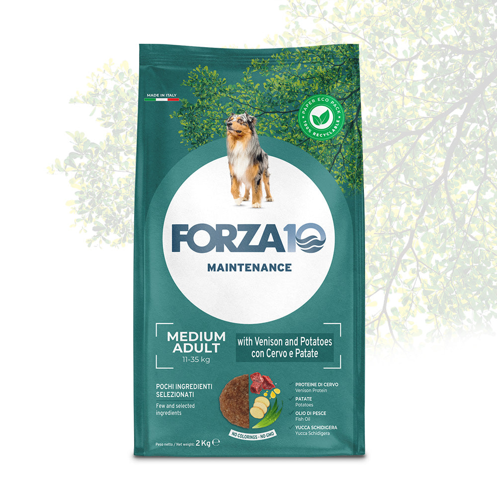 Mangime secco FORZA10 Cervo e Patate per cani adulti taglia media, confezione 2 kg
