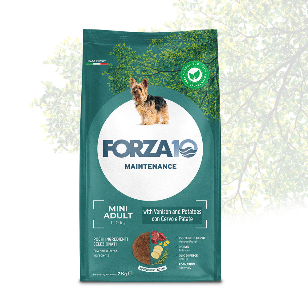 Mangime secco FORZA 10 Cervo e Patate per cani adulti mini, confezione 2 kg con ingredienti naturali